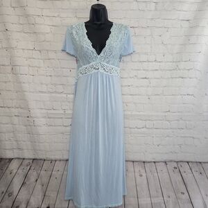 Light Blue Lace Empire Waist Maxi Dress Nightgown Mystique Intimates Sz M